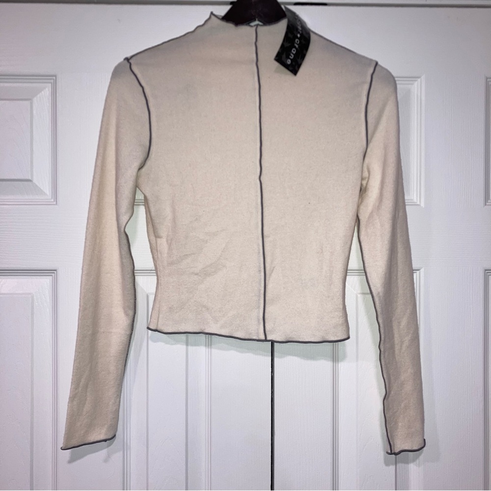 NWT Paper Crane Ivory & Gray Long Sleeve Crop Top Small Shirt